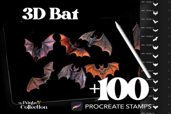 100 Procreate 3D Bat Stamps for Digital Art