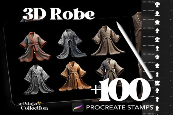100 Procreate 3D Robe Stamps