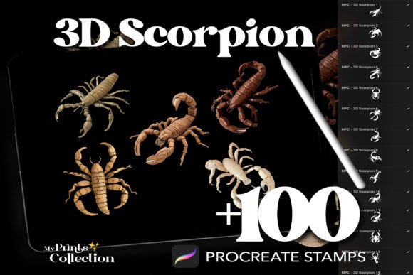 100 Procreate 3D Scorpion Stamps