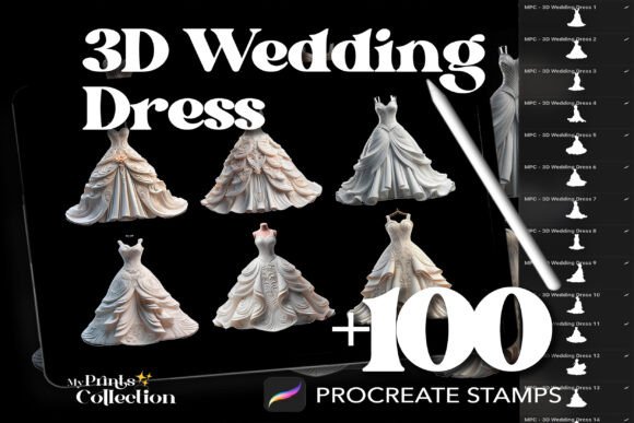 100 Procreate 3D Wedding Dress Stamps: A Practical Asset for Digital Artists
