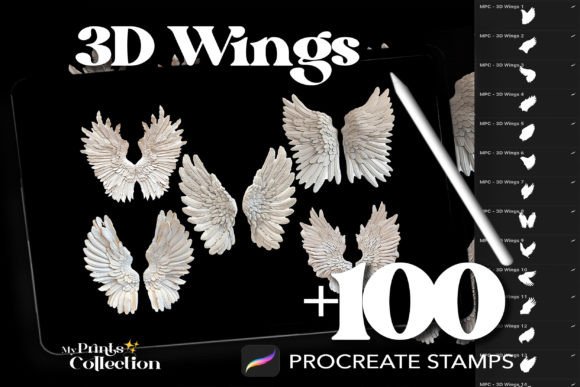 100 Procreate 3D Wings Stamps: Elevate Your Digital Art with Depth and Detail