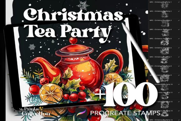 100 Procreate Christmas Tea Party Stamps