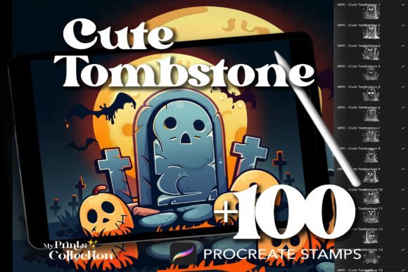100 Procreate Cute Tombstone Stamps