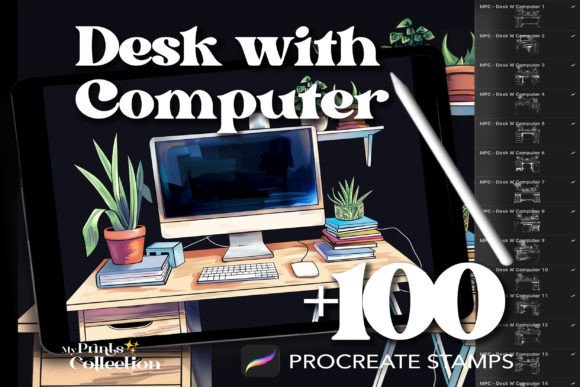 100 Procreate Desk with Computer Stamps: Elevate Your Digital Workspace Art