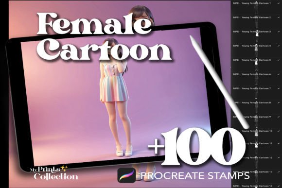 100 Procreate Female Cartoon Stamps