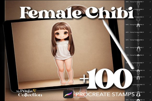 100 Procreate Female Chibi Stamps