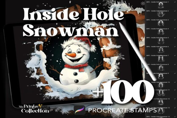 100 Procreate Inside Hole Snowman Stamps