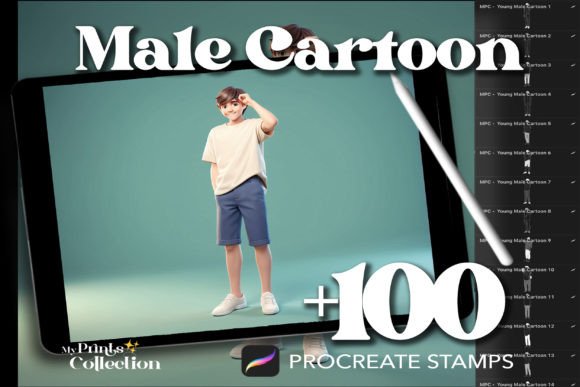100 Procreate Male Cartoon Stamps