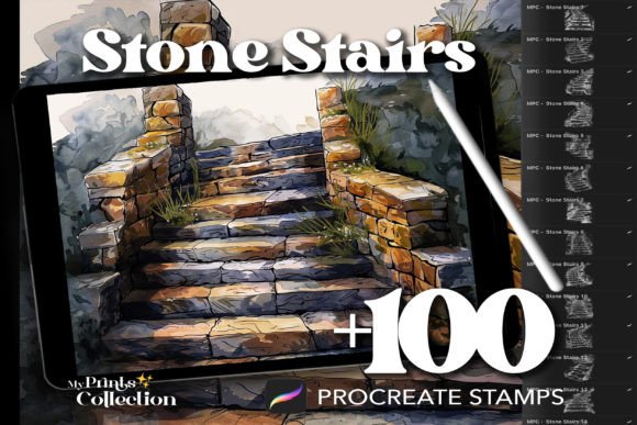 100 Procreate Stone Stairs Stamps