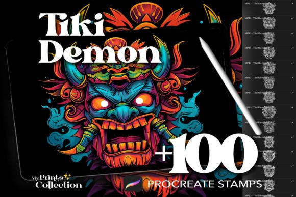 100 Procreate Tiki Demon Stamps