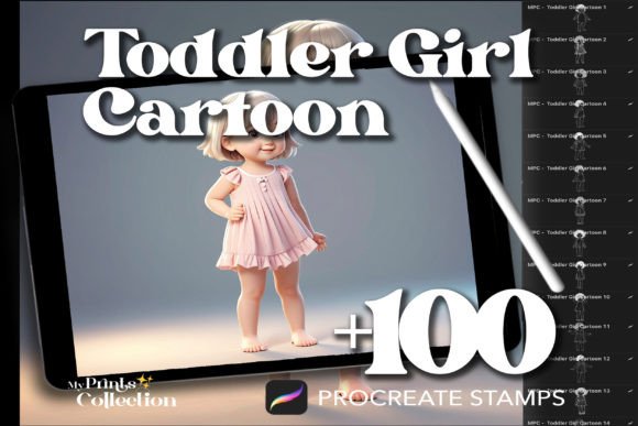 100 Procreate Toddler Girl Cartoon Stamps