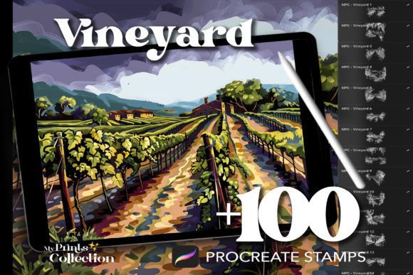 100 Procreate Vineyard Stamps: Elevating Digital Art with Authentic Grapevine Details
