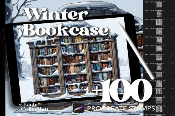 100 Procreate Winter Bookcase Stamps: Elevate Your Digital Art
