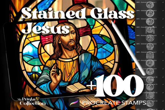 Mastering Sacred Digital Art with 100 Procreate Stain Glass Mother Jesus Stamps