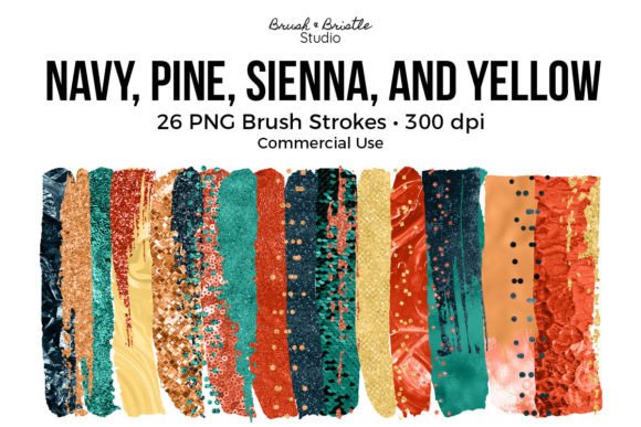 Navy, Pine, Sienna, Yellow Brush Strokes: A Strategic Design Asset